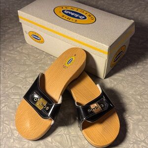 Dr. Scholl's Black Patent Wood Exercise Sandals - Size 8